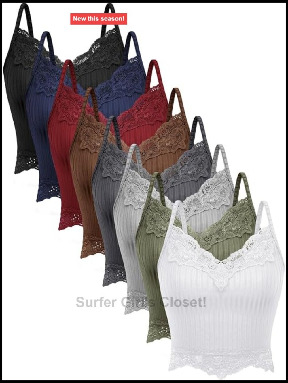8 Pack Womens Y2K Crop Tops Lace Patchwork Knitted Tank Tops V Neck Cami